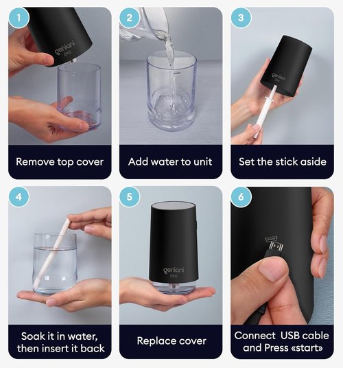 GENIANI Portable Cool Mist Humidifier - USB Powered Desktop Humidifier for Office & Baby Room | Auto Shut Off, Night Light, Black, 0.25L