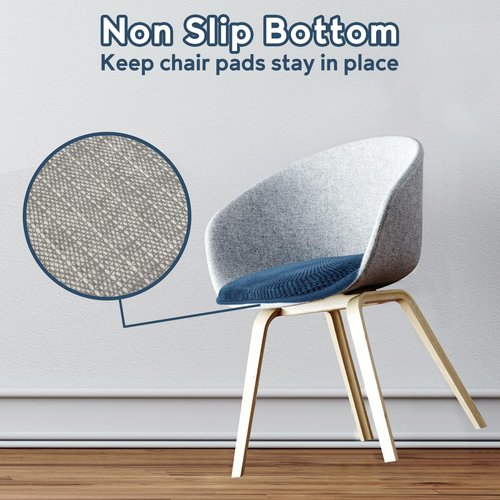 PAGGED Blue Dining Chairs Cushions Non Slip Foam Kitchen Seat Cushions Washable Soft Thick Patio Pads Large Wooden Metal Tapered Chair Cushions,17" x 15"