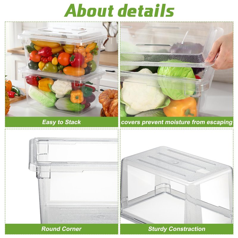 LOYIM 2 Pack 5 Gallon Polycarbonate Food Storage Box 18 x 12 Inch Commercial Food Storage Container Clear Vegetable Fruit Food Safe Storage Tote for Kitchen Restaurant Cafeteria