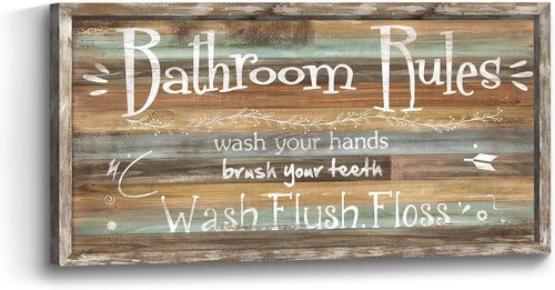 Framed Bathroom Wall Art - Rustic Bath Rules Sign | Funny Toilet Saying Decor for Home
