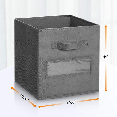 Artsdi 11-Inch Storage Cube Set - Foldable Fabric Bins with 10 Labels & Pen | Gray Closet Organizer