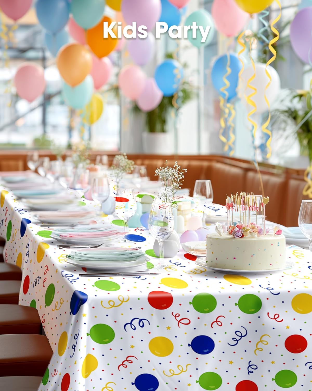 Pureegg Disposable Plastic Tablecloths - 10 Pack, 54 x 108 Inch, Sturdy & Leakproof for Parties | Rainbow Design