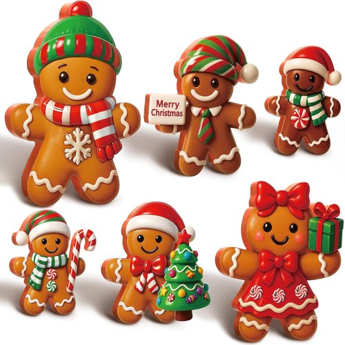 AceOrbit 8-Inch Large Gingerbread Man Figurines - Rustic Wooden Christmas Table Decorations | 6 Pcs Set