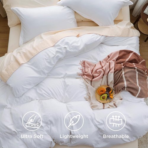 Bedsure Duvet Cover Set - Bright White Queen Size, Extra Soft 3-Piece Bedding with Zipper Closure & 2 Pillow Shams