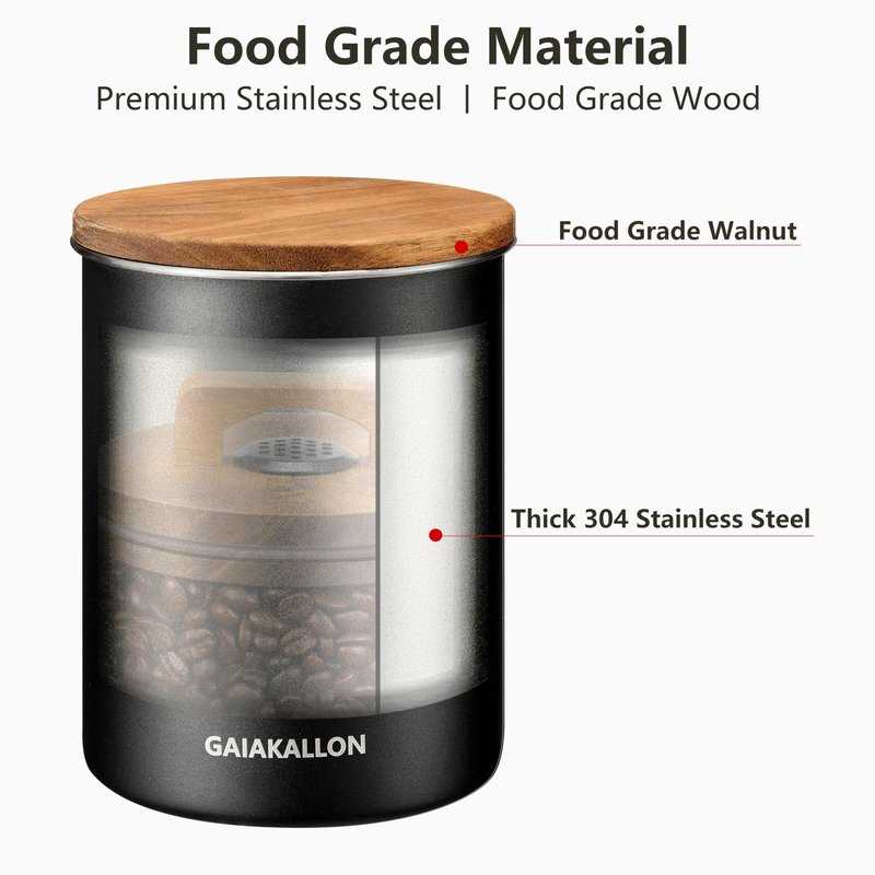 GAIAKALLON Vacuum Coffee Canister, Stainless Steel Airtight Coffee Storage Container, Coffee Container for 14oz Coffee Beans, Coffee Beans Storage, 42 fl.oz