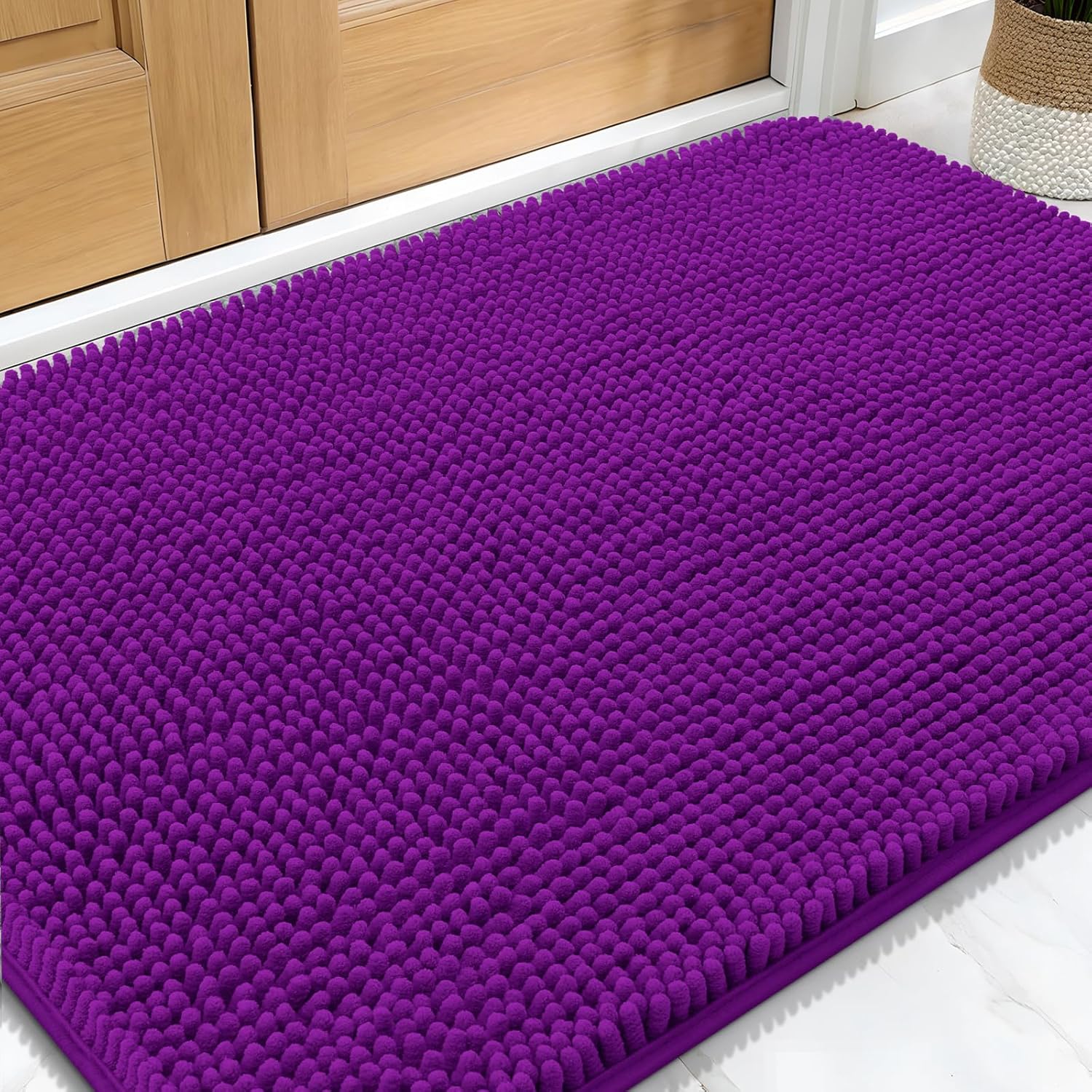OLANLY Dog Door Mat - Absorbent Non-Slip Chenille for Muddy Paws | Washable 32x20 Indoor Carpet, Purple