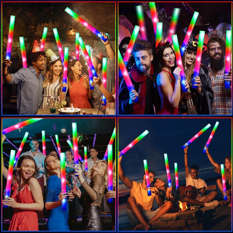 OLUPP 72PCS Foam Glow Sticks, Foam Light Up Sticks with 3 Modes Colorful Flashing, Glow Sticks for Wedding, Glow Stick Bulk Party Pack for Wedding, Raves, Concert, Camping, Carnival