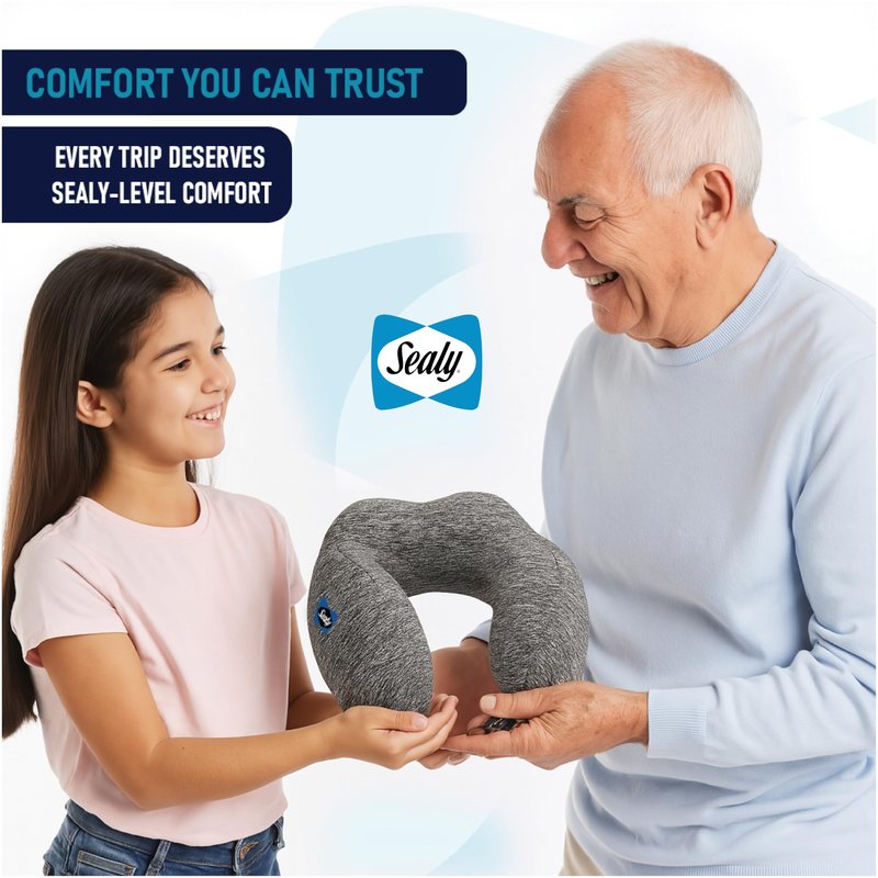 Sealy Travel Pillow – Airplane Pillow for Neck Support, Neck Pillow for Traveling, Travel Neck Pillow for Airplanes, Ergonomic Travel Pillow, Premium Support Travel Pillows for Long Flights