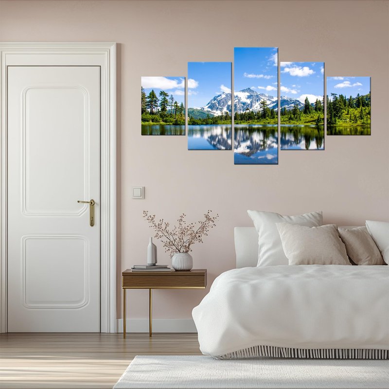 North Cascade Wall Art National Park Wall Decor Washington State Mountains Picture Lake Landscape Painting Nature Poster Framed Home Living Room Decoration(60''Wx32''H)