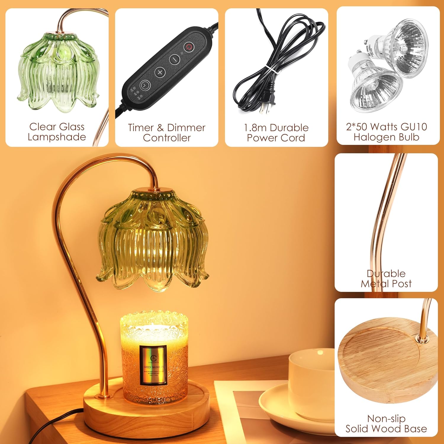 Skiennix Flower Candle Warmer Lamp - Timer & Dimmer for All Jar Scented Candles | Perfect Gift for Women