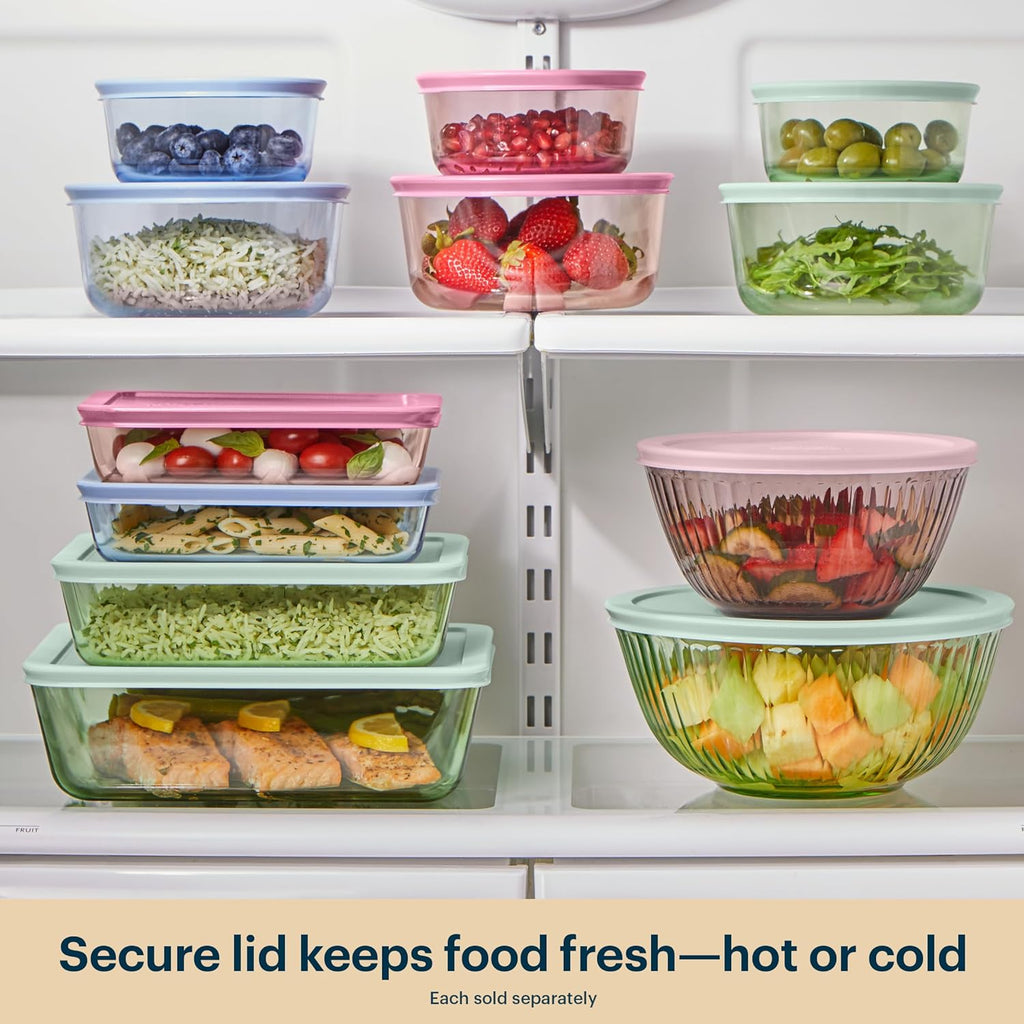 Pyrex Colors Tinted Glass Food Storage Container - 11 Cup, BPA-Free Lids, Aqua | Freezer & Microwave Safe