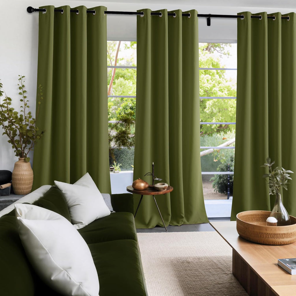 NICETOWN Room Darkening Curtains - Olive Green Drapery Panels, 52"W x 84"L for Enhanced Privacy