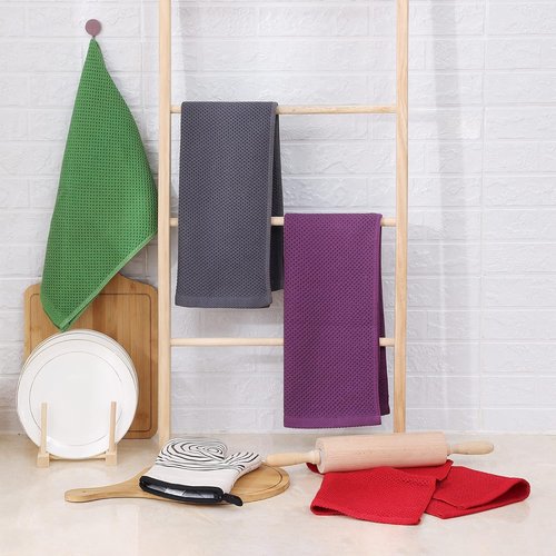 Homaxy 100% Cotton Waffle Weave Dish Towels - Ultra Soft & Absorbent, Quick Drying | 13 x 28 Inches, 6-Pack, Red
