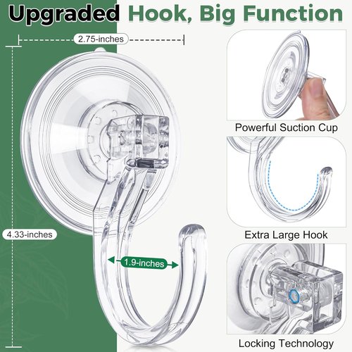 ANDGOO Large Suction Cup Hooks - 4 Pack Wreath Hangers for Doors & Windows | Upgraded 1.9" Diameter, No Tools Needed, Holds 22 lbs