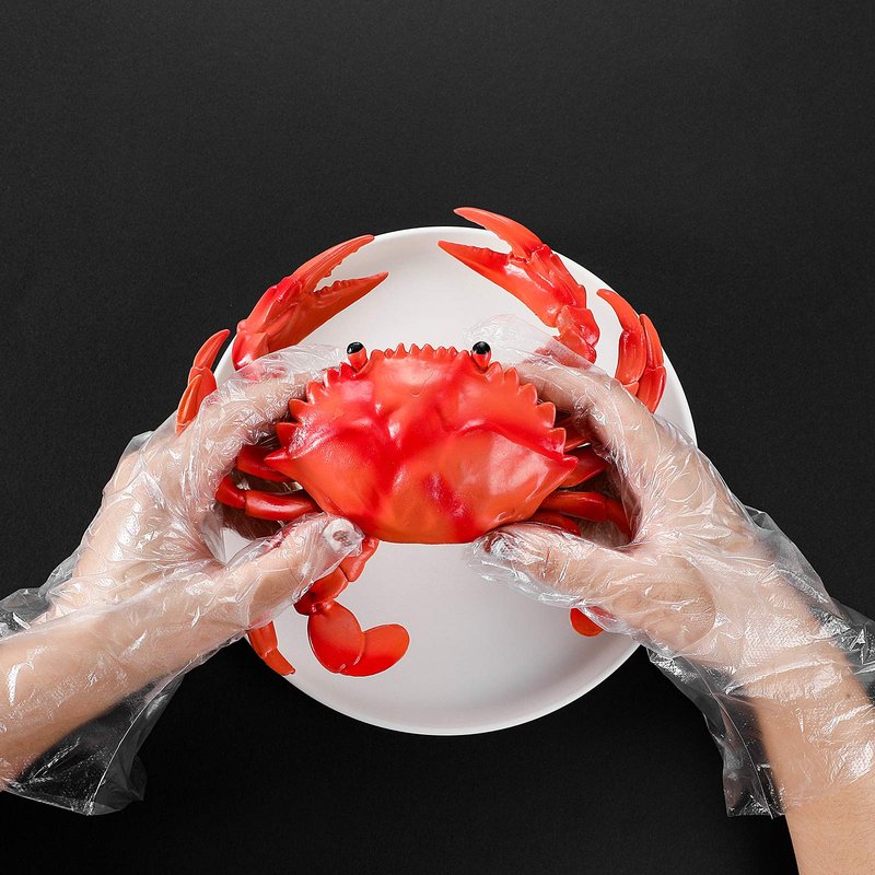 Patelai 50pcs Crab Lobster Bibs and 50 Pairs of Plastic Disposable Gloves Disposable Adult Crab Feast Bibs for Seafood(Crab Style)
