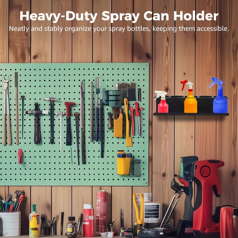 OMISTAR 4 Pcs Spray Can Holders, 5-hole Aerosol Spray Bottle Racks, Wall Mounted Steel Paint Spray Bottle Organizers for Home, Garage, Workspace