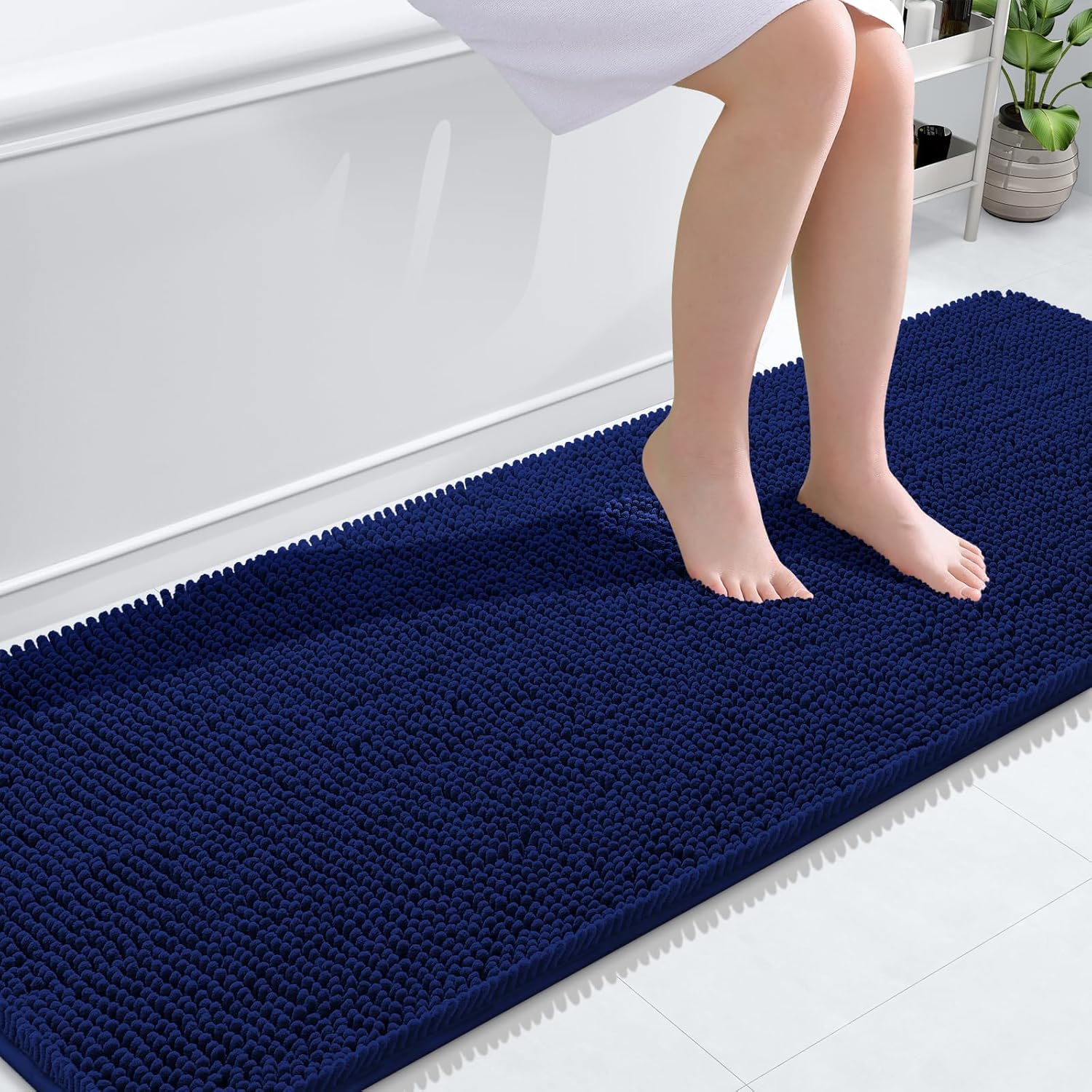 OLANLY Bathroom Runner Rugs - Extra Soft Chenille Bath Mat | Quick-Dry, Machine Washable, 70x24 Navy