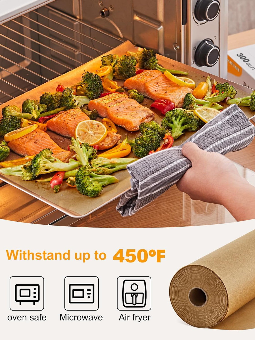 SMARTAKE Non-Stick Parchment Paper Roll - 12" x 300 ft | Heavy Duty Baking Sheets with Slide Cutter