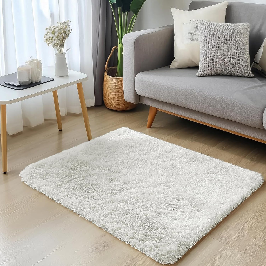 OLANLY Soft Fluffy Shaggy Small Rug - 2x2 Machine Washable Indoor Carpet for Kids & Nursery | Ivory