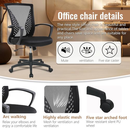 FDW Home Office Chair - Ergonomic Mid Back Swivel Desk Chair with Lumbar Support | Adjustable Mesh Armrest (Black)