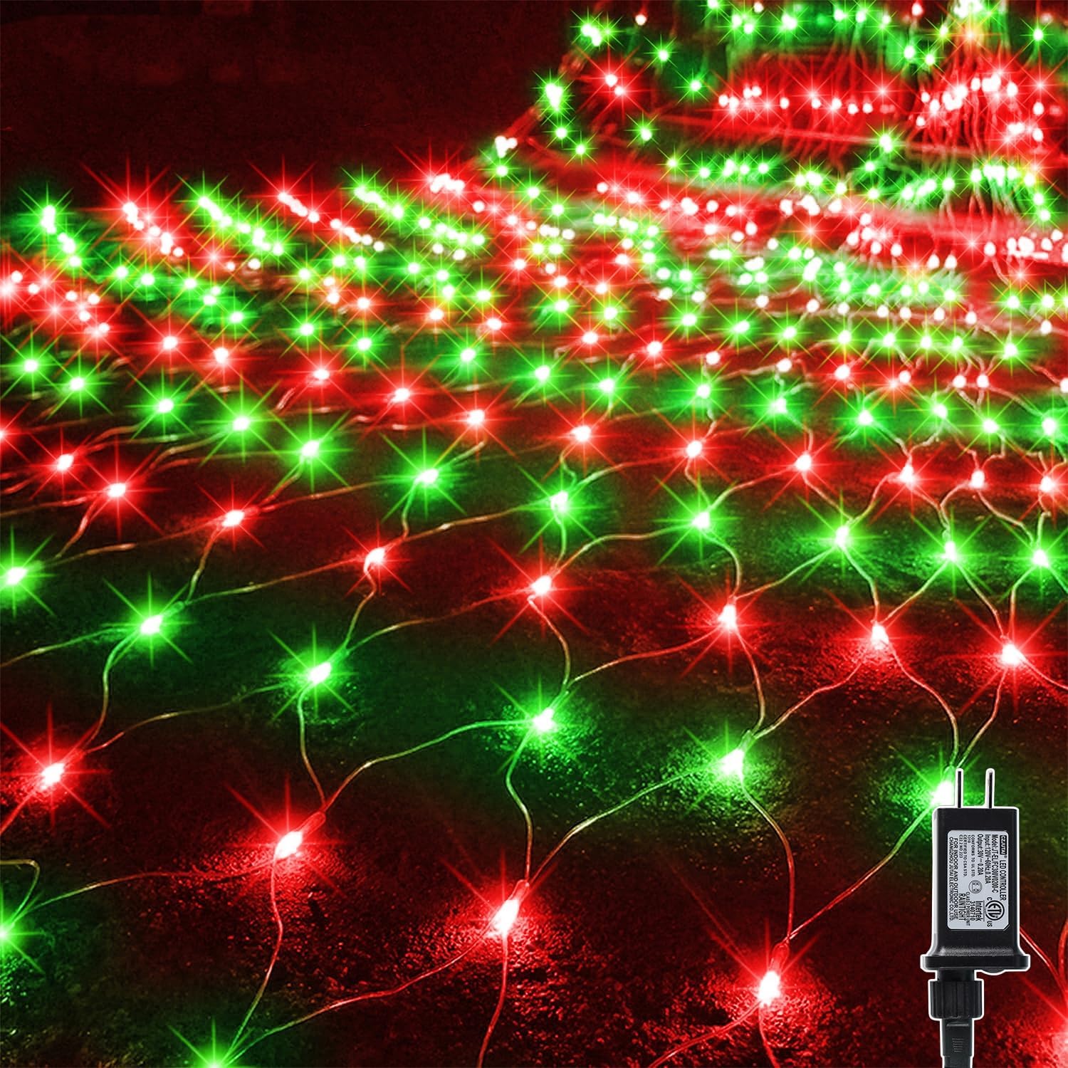WATERGLIDE Outdoor Christmas Net Lights - 12FT x 5FT 360 LED Waterproof Mesh String Lights | 8 Lighting Modes, Red & Green
