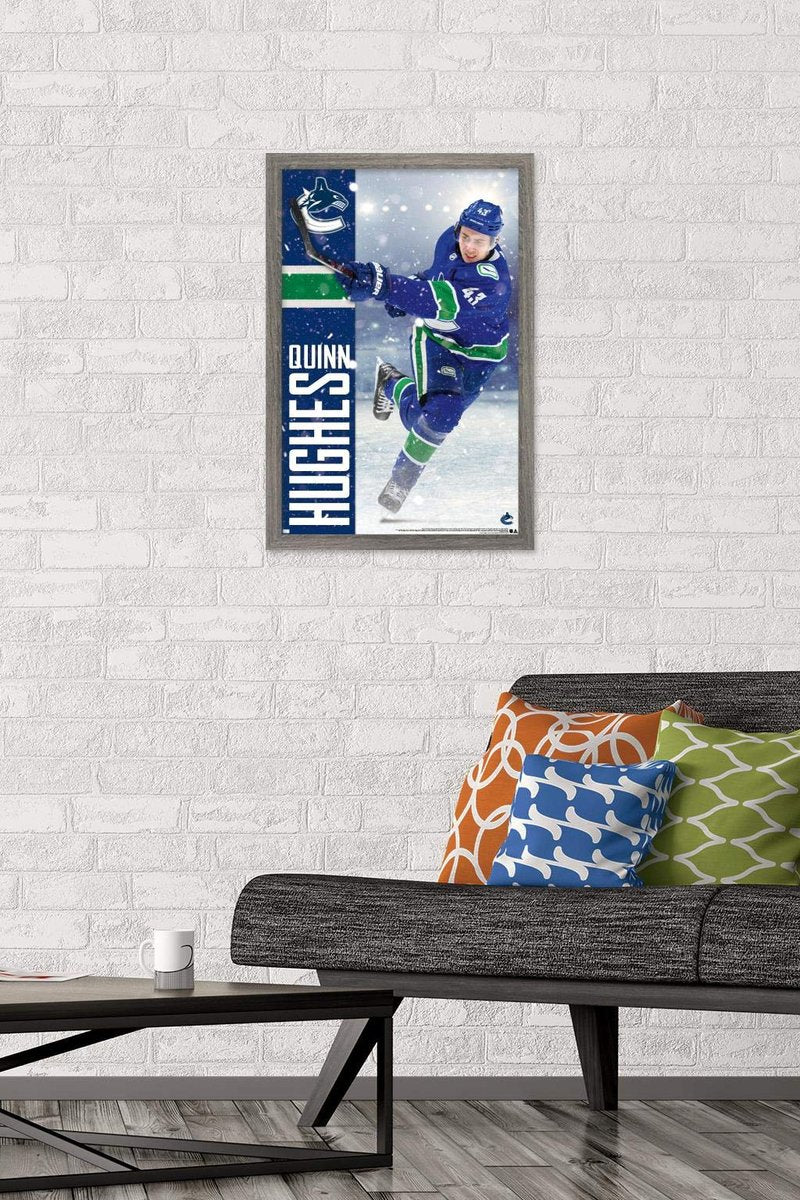 NHL Vancouver Canucks - Quinn Hughes 20 Wall Poster, 22.4L" x 14.7W", Gray Framed Version