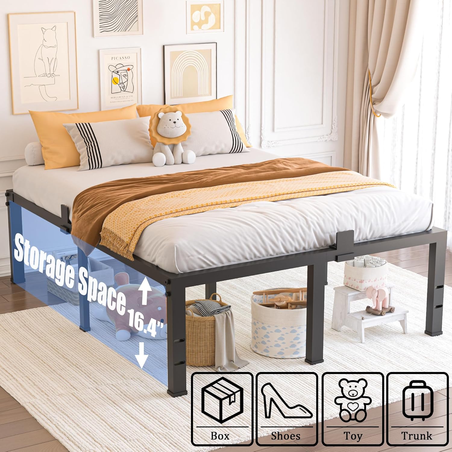 Yitong Angel Queen Size Bed Frame - 18-Inch Heavy Duty Metal Platform with Steel Slat Support | Noise-Free Assembly