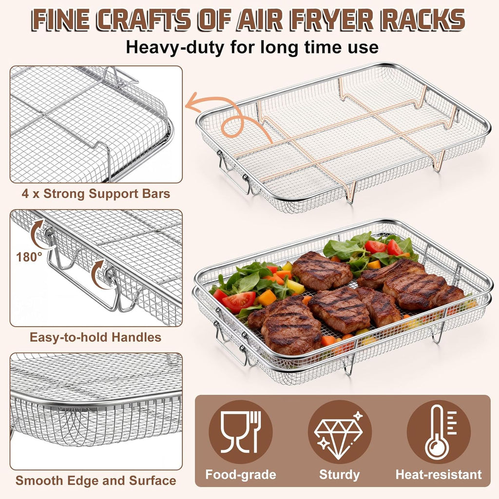 P&P CHEF Air Fryer Basket Set - 15.4 Inch Stainless Steel Racks for Cooking & Baking | Non-Toxic & Dishwasher Safe