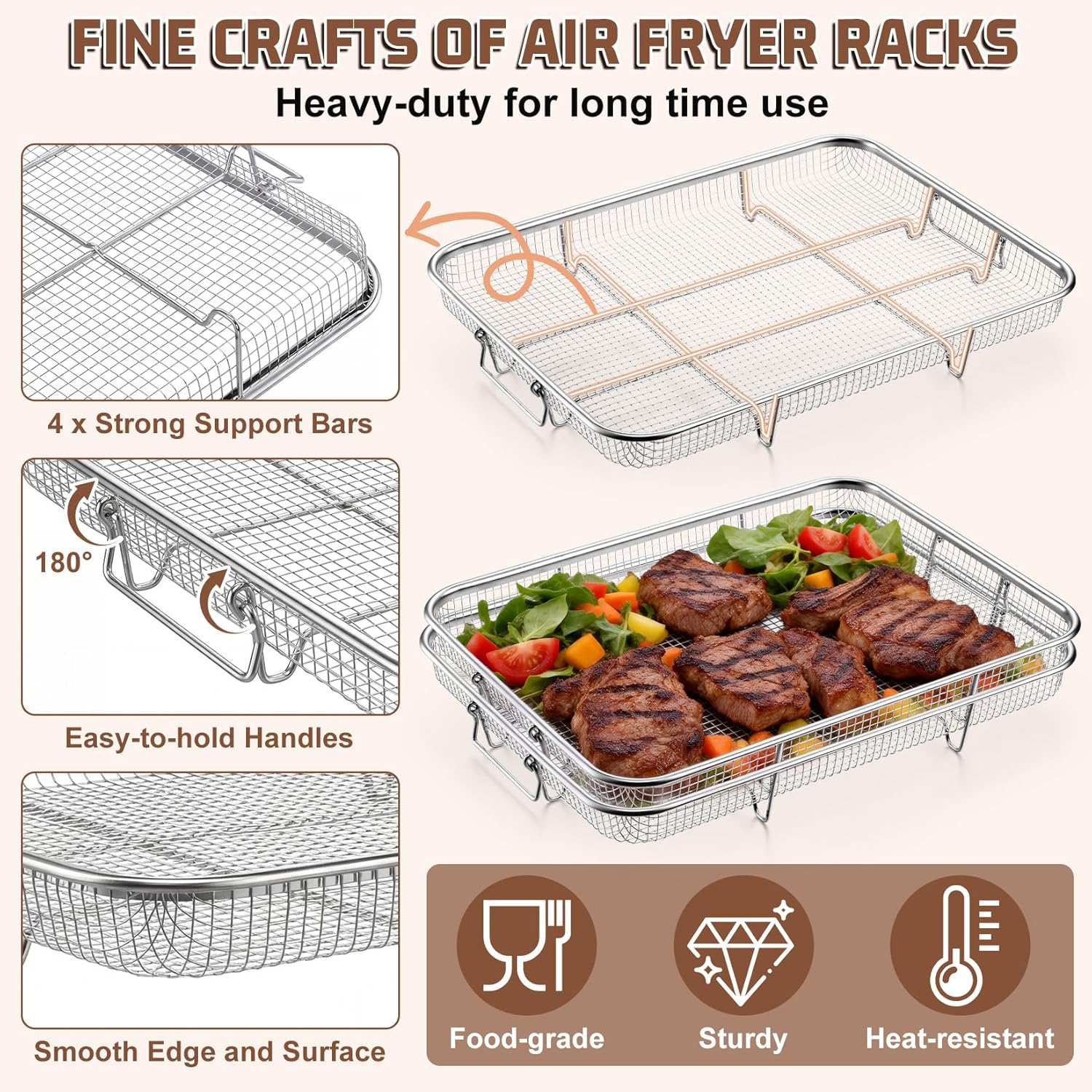 P&P CHEF Air Fryer Basket Set - 15.4 Inch Stainless Steel Racks for Cooking & Baking | Non-Toxic & Dishwasher Safe