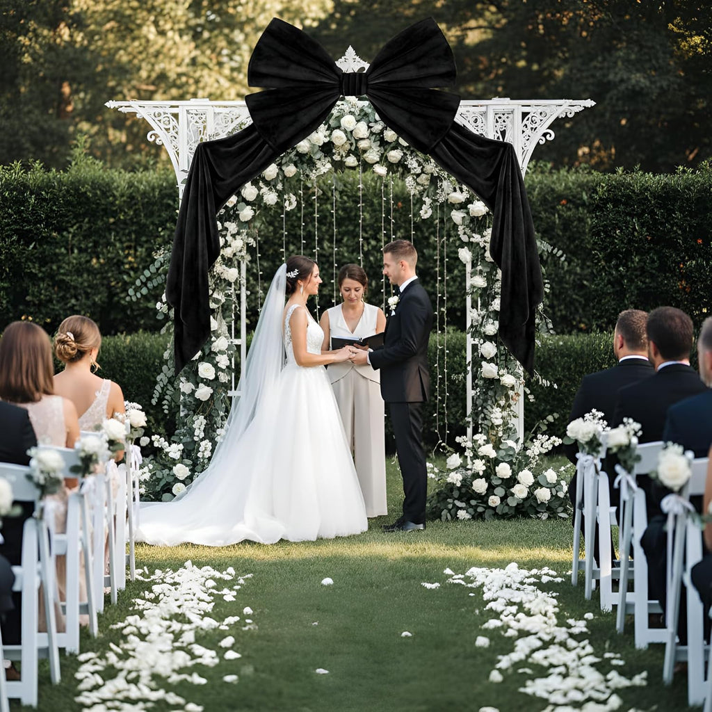 Suncalla Large Black Bows - 40 x 80 Inch Velvet Giant Bow for Wedding Decorations | Extra Long Streamers