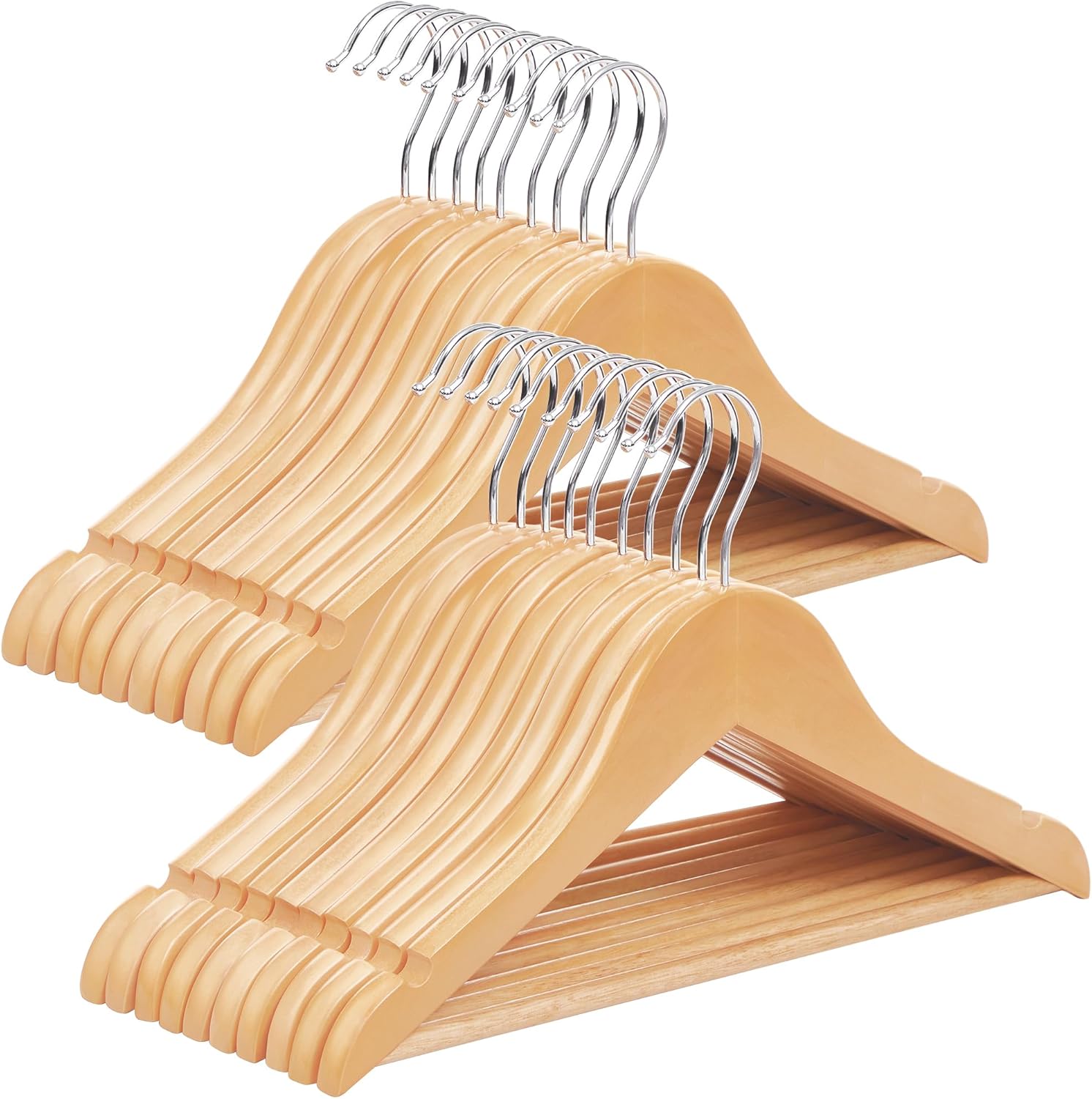 SONGMICS Kids Wooden Hangers - Solid Wood Baby Coat Hangers with Pants Bar & Swivel Hooks | 20 Pack, Natural