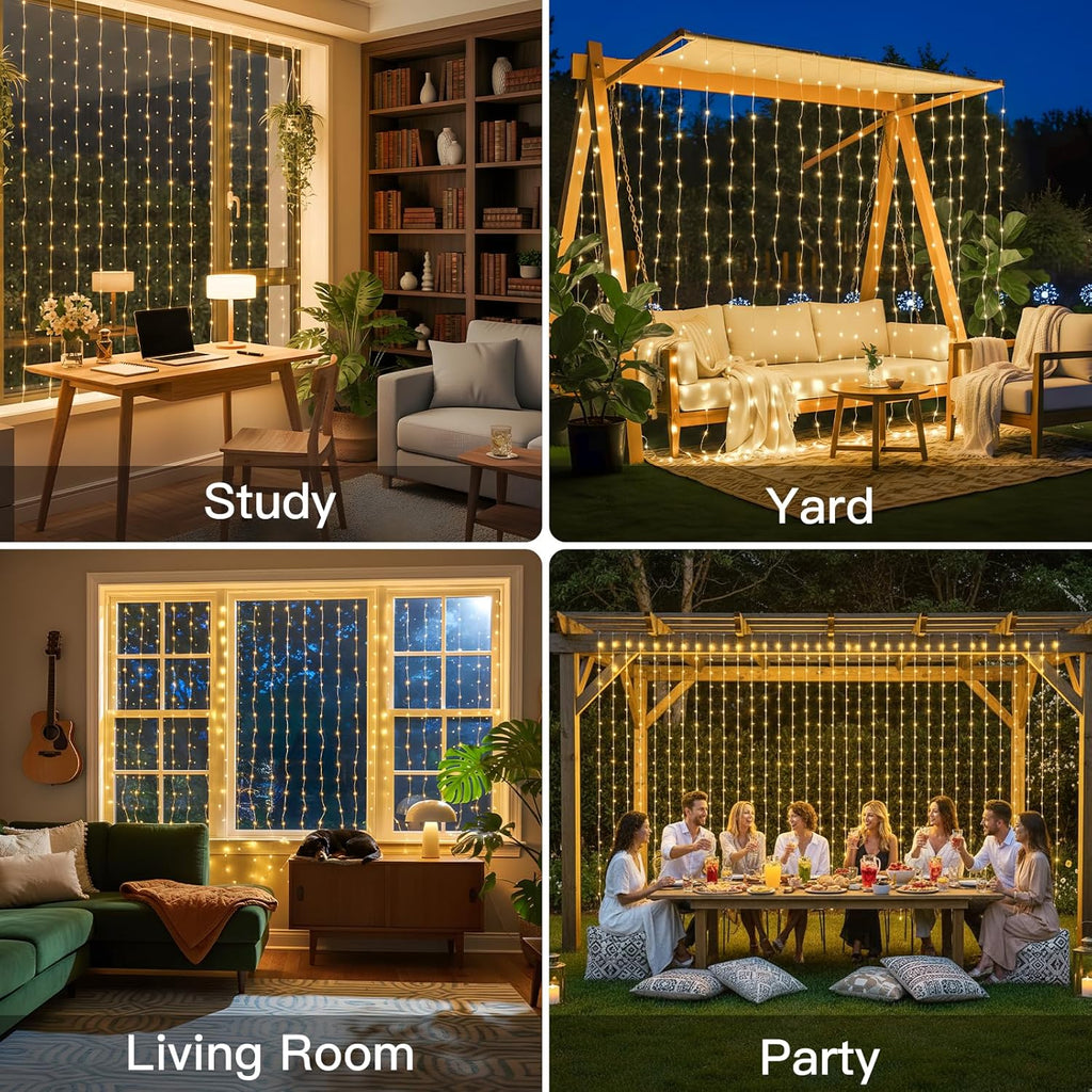 Suddus Tangle-Free Curtain Lights - 200 LED Warm White Hanging Lights | 6.5x6.5ft for Bedroom & Party Decor