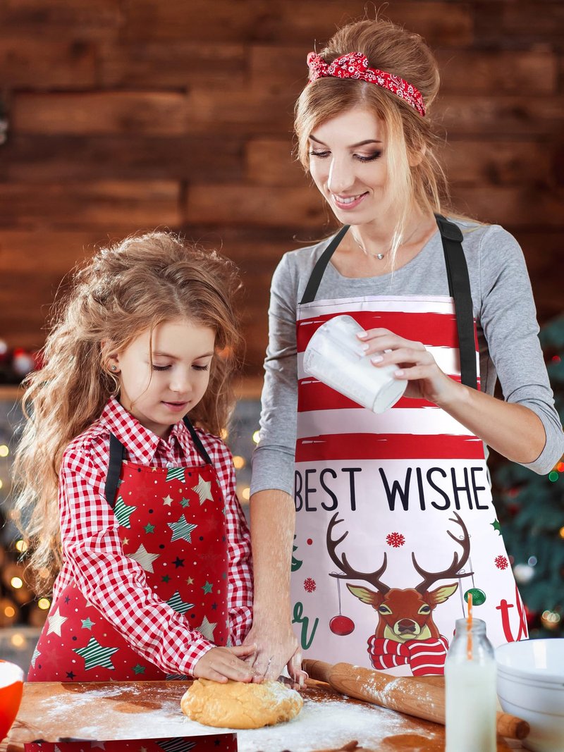 Bencailor Winter Aprons with Pockets Adjustable Holiday Kitchen Aprons Waterproof for Cooking Women Men(Xmas Tree,Red and White,6 Pcs)
