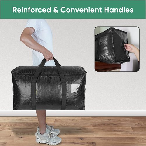 BALEINE Oversized Moving Bags - Heavy-Duty Storage Totes with Reinforced Handles | 6-Pack, Black
