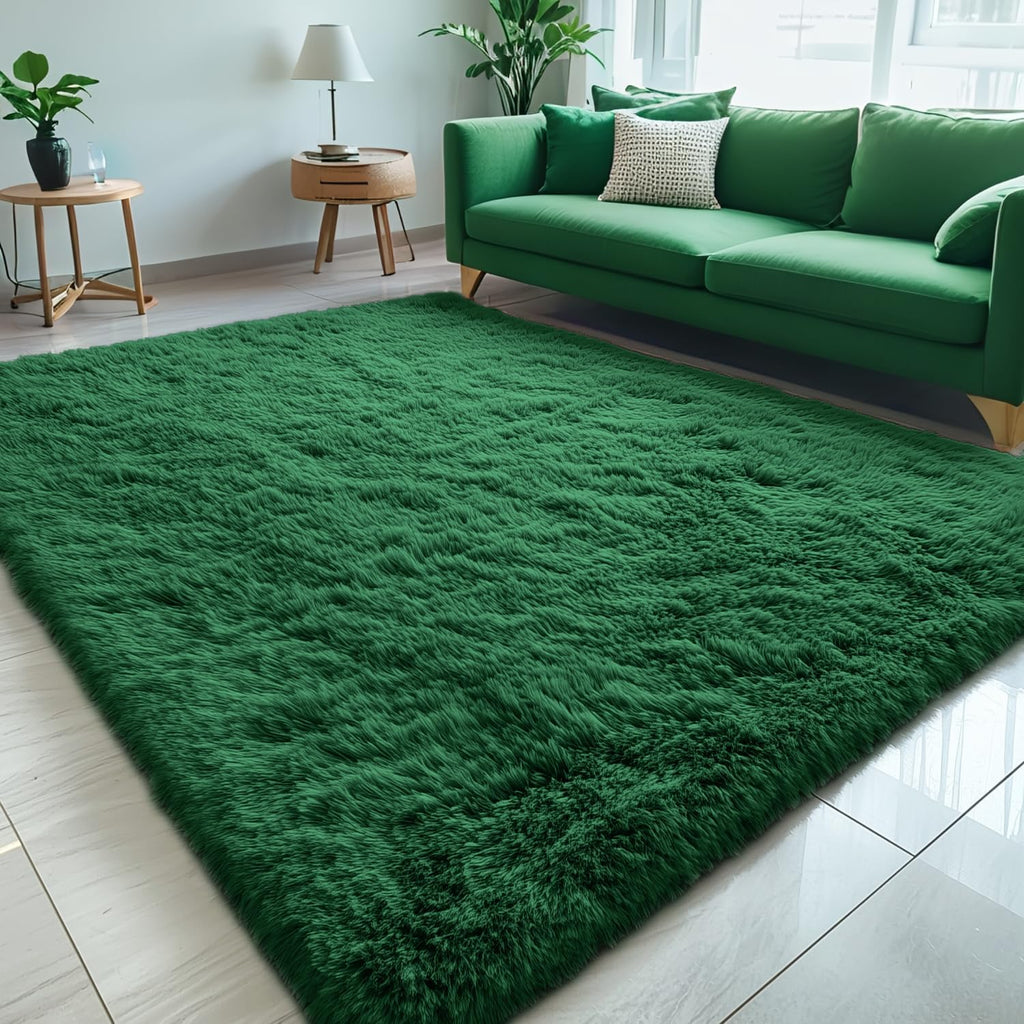 OLANLY Large Area Rug - Soft Fluffy Shaggy Indoor Carpet for Living Room & Bedroom | 5x8, Dark Green