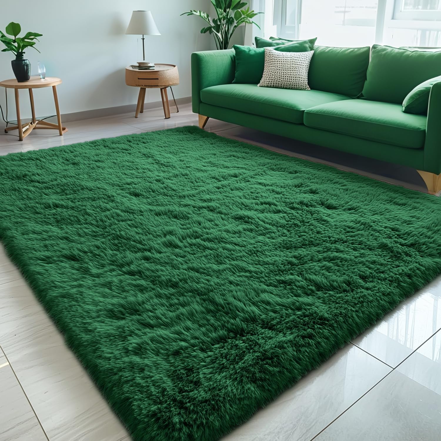 OLANLY Large Area Rug - Soft Fluffy Shaggy Indoor Carpet for Living Room & Bedroom | 5x8, Dark Green