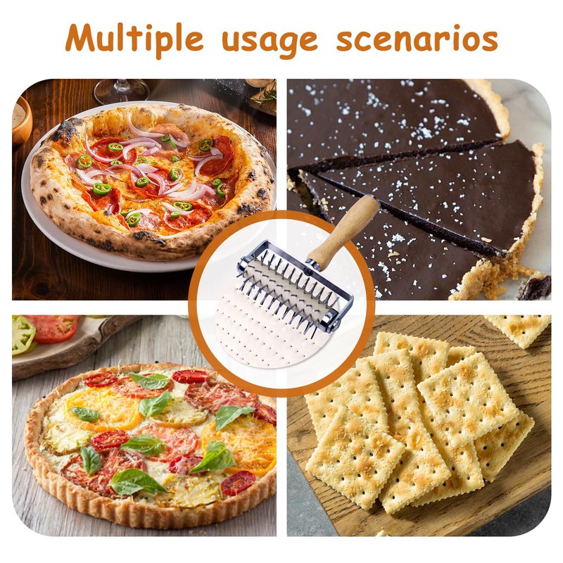 Stainless Steel Pizza Docker, Pizza Dough Docker with Wooden Handle, Pizza Roller with Spikes, Roller Docker, Pizza Hole Puncher, Dough perforator, Pastry, Cookie, Bread, Crust, Baking Dough Piercer