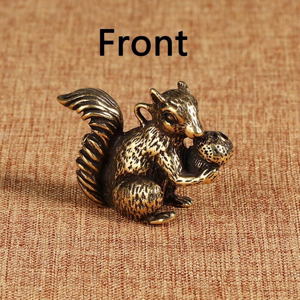 Skiennix Brass Squirrel Figurines - Antique Bronze Desk Decor | 2pcs Small Incense Holders (1.6x1.2x0.6in)
