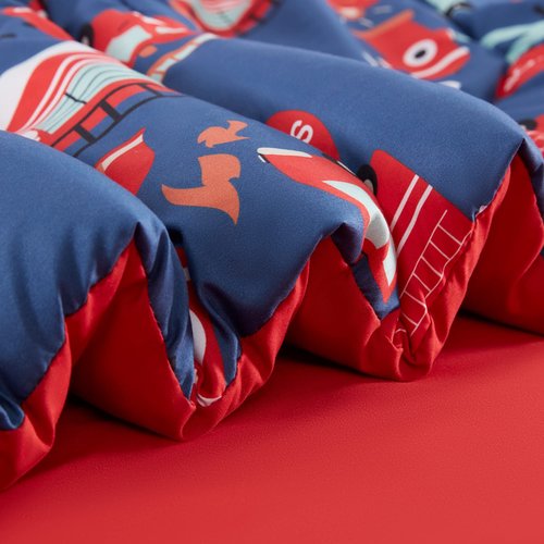 SLEEP ZONE Kids Bedding Comforter Set Full/Queen Size - Super Soft & Cute Printed 3-Piece Comforter Set All Seasons for Boys, Girls, Fade Resistant, Machine Washable, Fire Truck