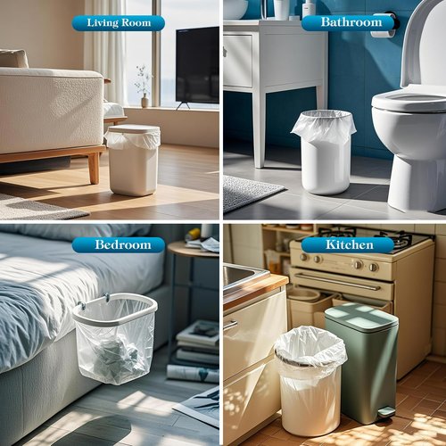 Charmount Small Trash Bags - 2-4 Gallon, 1000 Count, Unscented White Plastic Wastebasket Liners