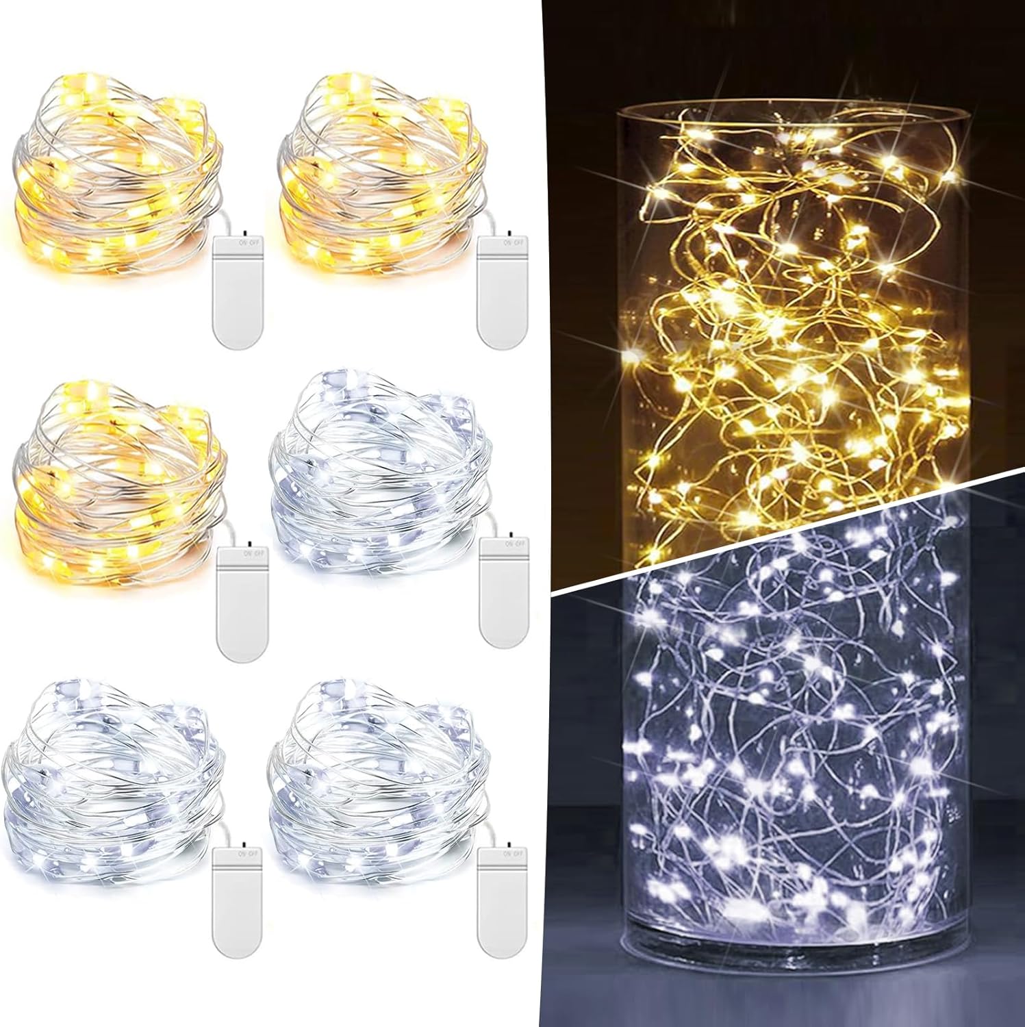Skiennix 6 Pack Fairy Lights - Battery Operated 7ft 20 LED Mini Twinkle Lights | Warm White & Cool White for Mason Jars, Weddings, Parties & Christmas Decor