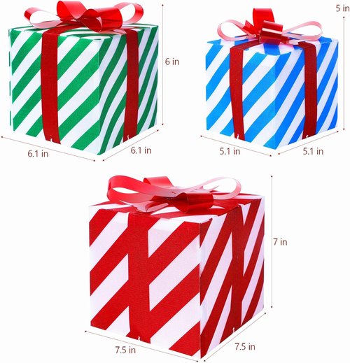 Juegoal Lighted Gift Boxes Set - Pre-Lit Christmas Decorations with 45 LED Lights | Indoor/Outdoor Holiday Ornaments in Red, Green, and Blue