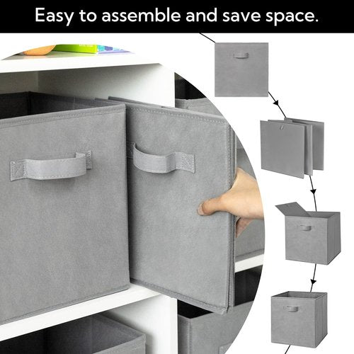 Cupic Cupid Storage Cubes - 6 Pack 13x13 Open Bins with Handles | Collapsible Organizer for Clothes & Toys - Gray