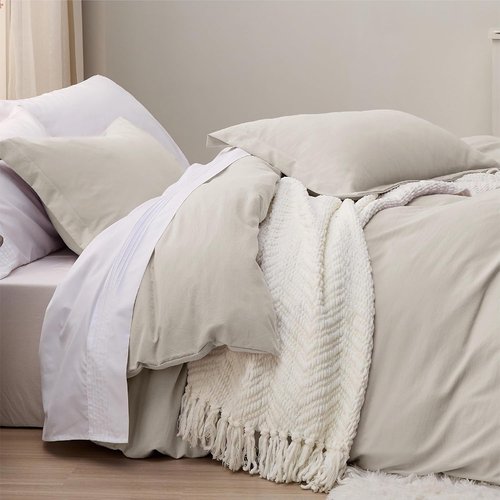 Bedsure Duvet Cover Set - Extra Soft Queen Size Bedding, 3 Pieces with Zipper Closure, Linen, 90x90 Inches
