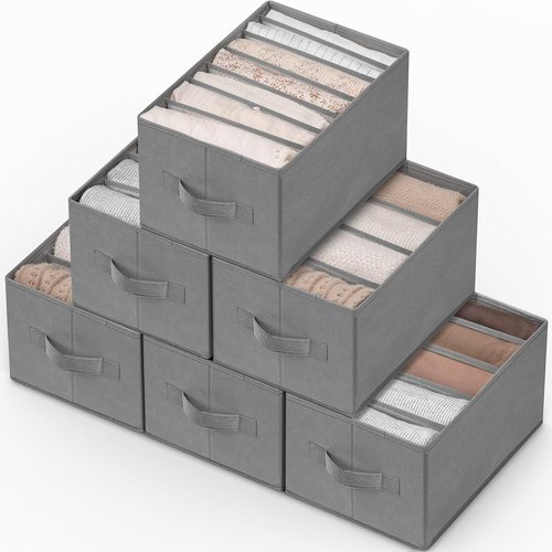 Criusia Large Clothes Organizer - 6 Pack Foldable Fabric Storage with Handles for Wardrobe | Grey