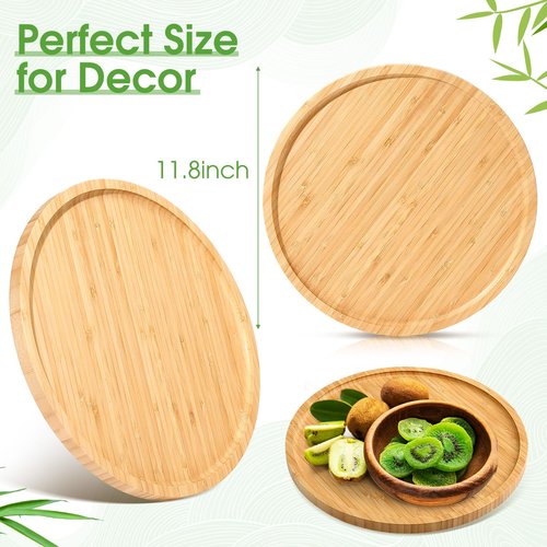 Meanplan 12 Pcs Charcuterie Board Bulk Round Wood Trays Bamboo Serving Platter with Rim Polished Wooden Vegetable Platter for Holding Fruit Bread Pizza Party Decor (11.8 Inch)