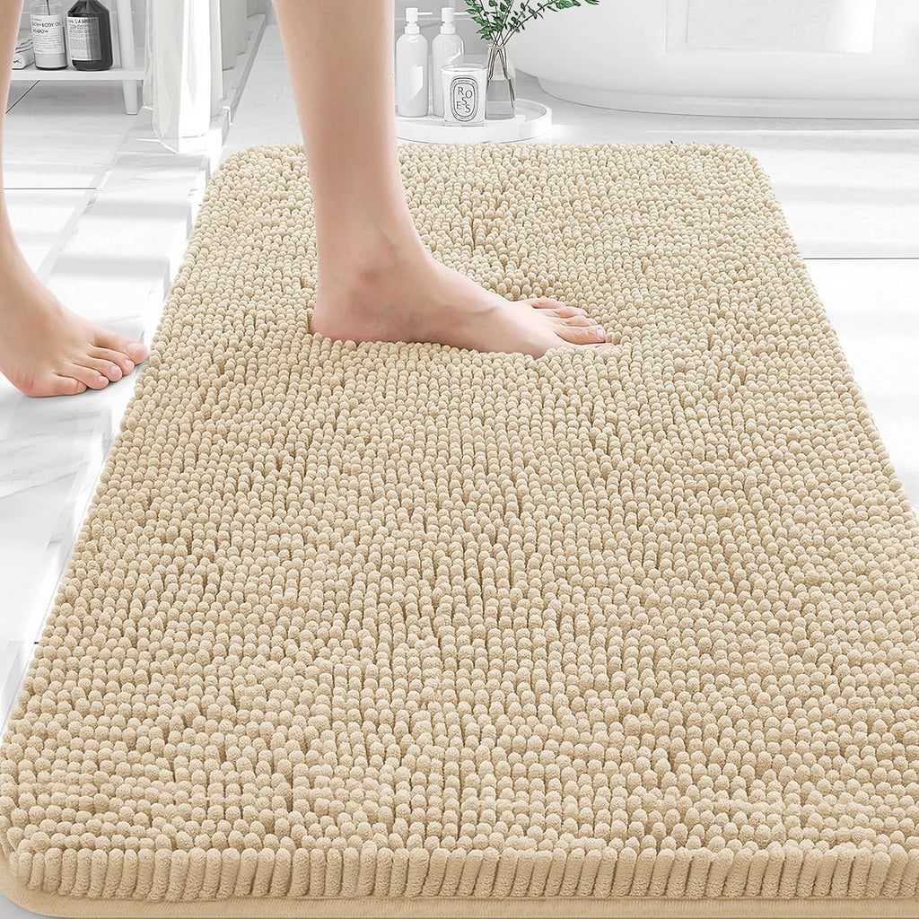 OLANLY Bath Rugs - Extra Soft Chenille, Quick Dry & Machine Washable | 35x24 Inches, Beige