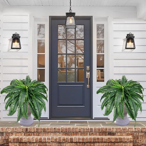 2 Pack Large 60 Leaves Artificial Ferns for Outdoors Look Real, Fake Large Faux Boston Ferns for Outdoor Planter Realistic UV Resistant Artificial Fake Plants for Porch Patio Hanging 42 inch