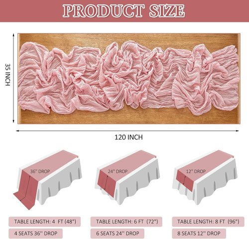 Cheesecloth Table Runner - 10 Ft Boho Rustic Sheer Decor in Dusty Pink | Perfect for Centerpieces