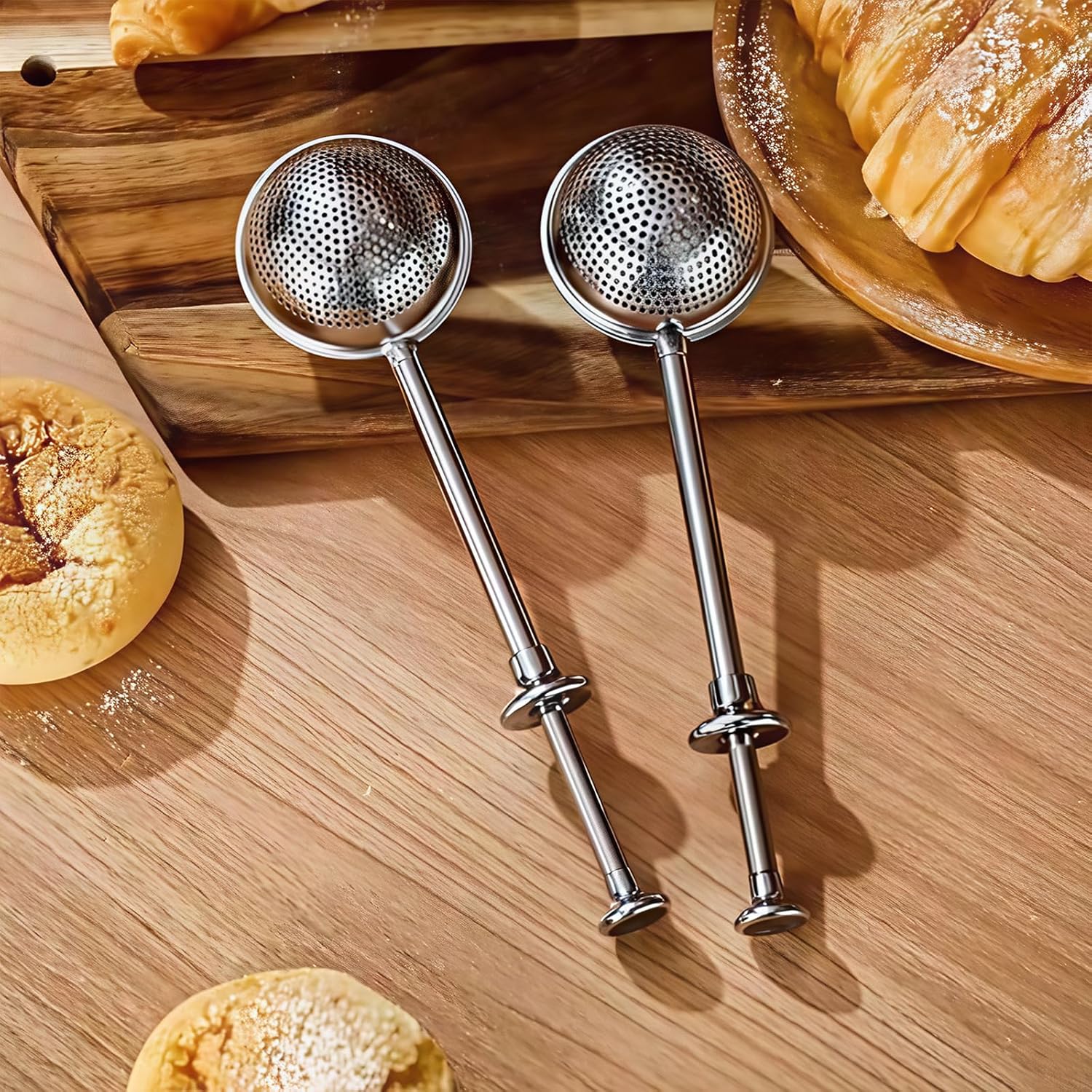 Skiennix Flour Sifter Set - One-Hand Operation Powdered Sugar Shaker for Baking | Stainless Steel Design